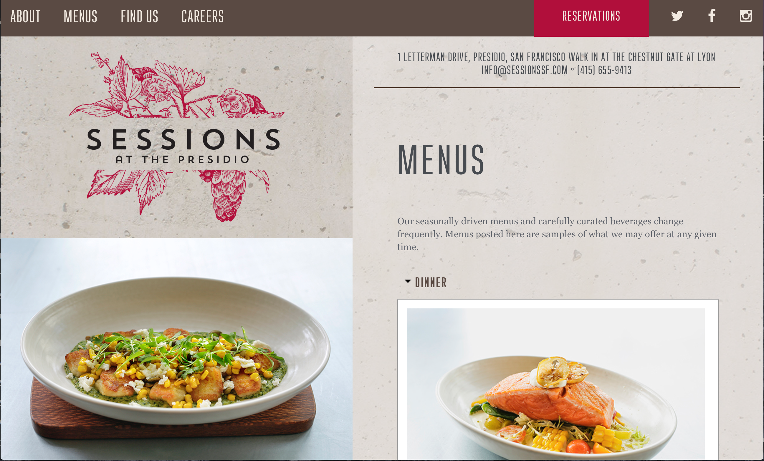 sessions restaurant web design